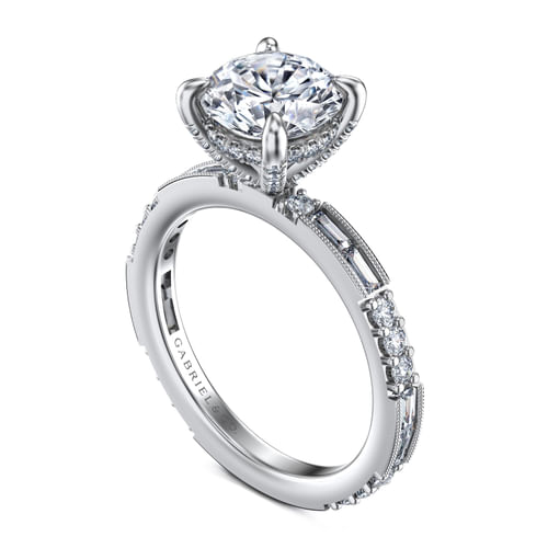 Art Deco 14K White Gold Round Diamond Channel Set Engagement Ring