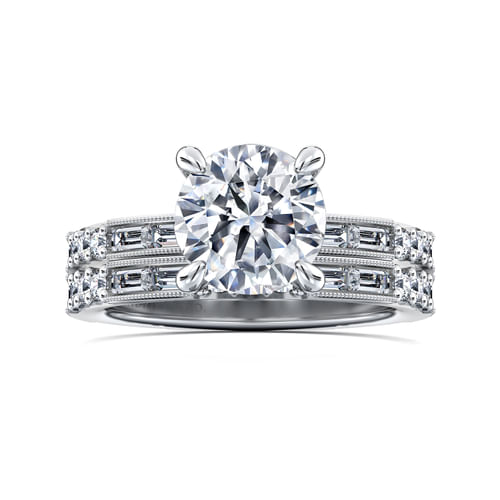 Art Deco 14K White Gold Round Diamond Channel Set Engagement Ring