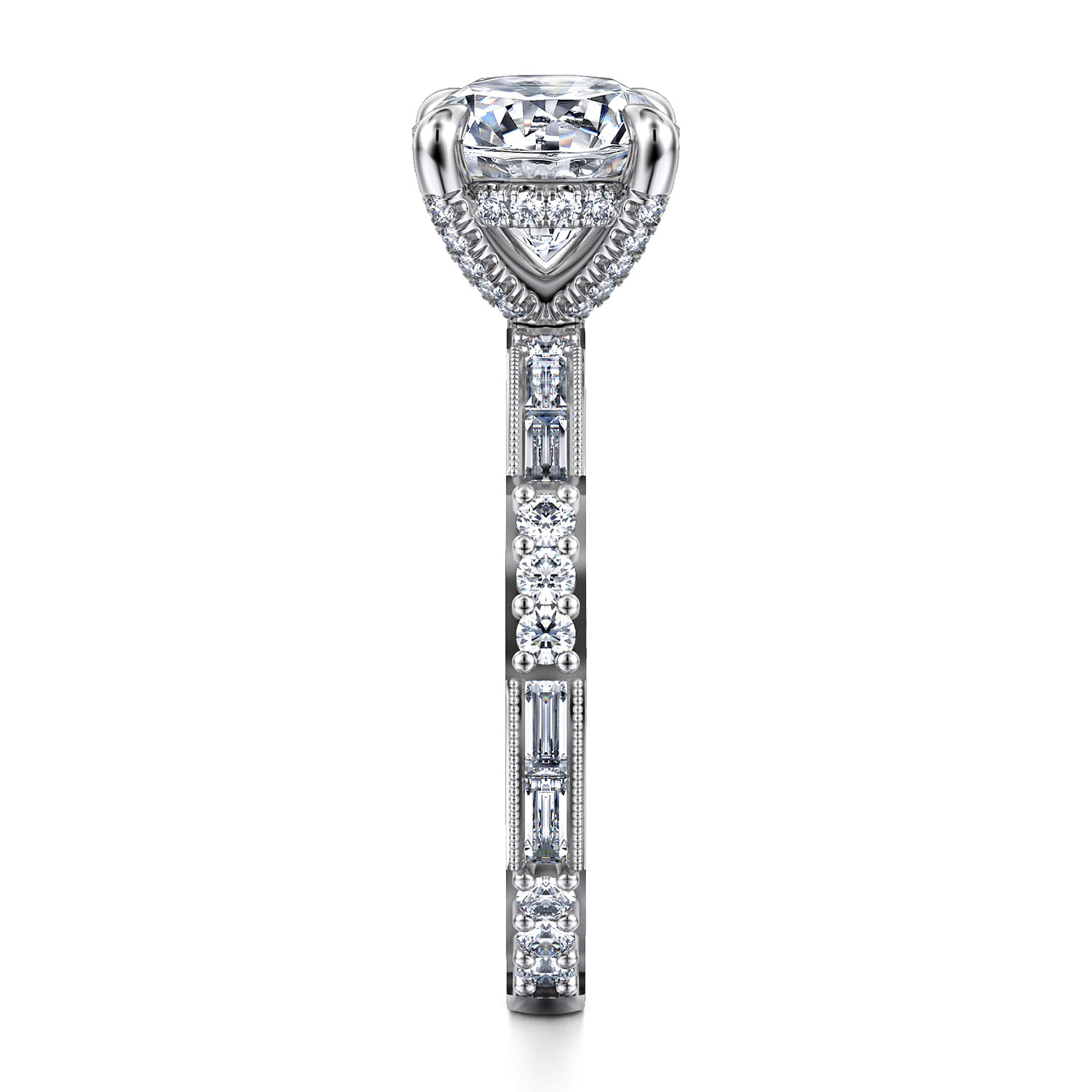 Art Deco 14K White Gold Round Diamond Channel Set Engagement Ring