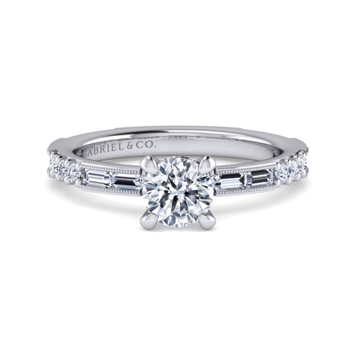 Art Deco 14K White Gold Round Diamond Engagement Ring
