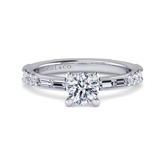 Gabriel - Art Deco 14K White Gold Round Diamond Engagement Ring