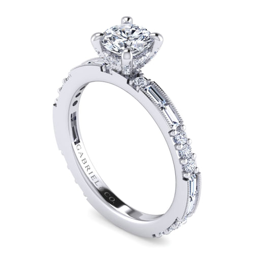 Art Deco 14K White Gold Round Diamond Engagement Ring