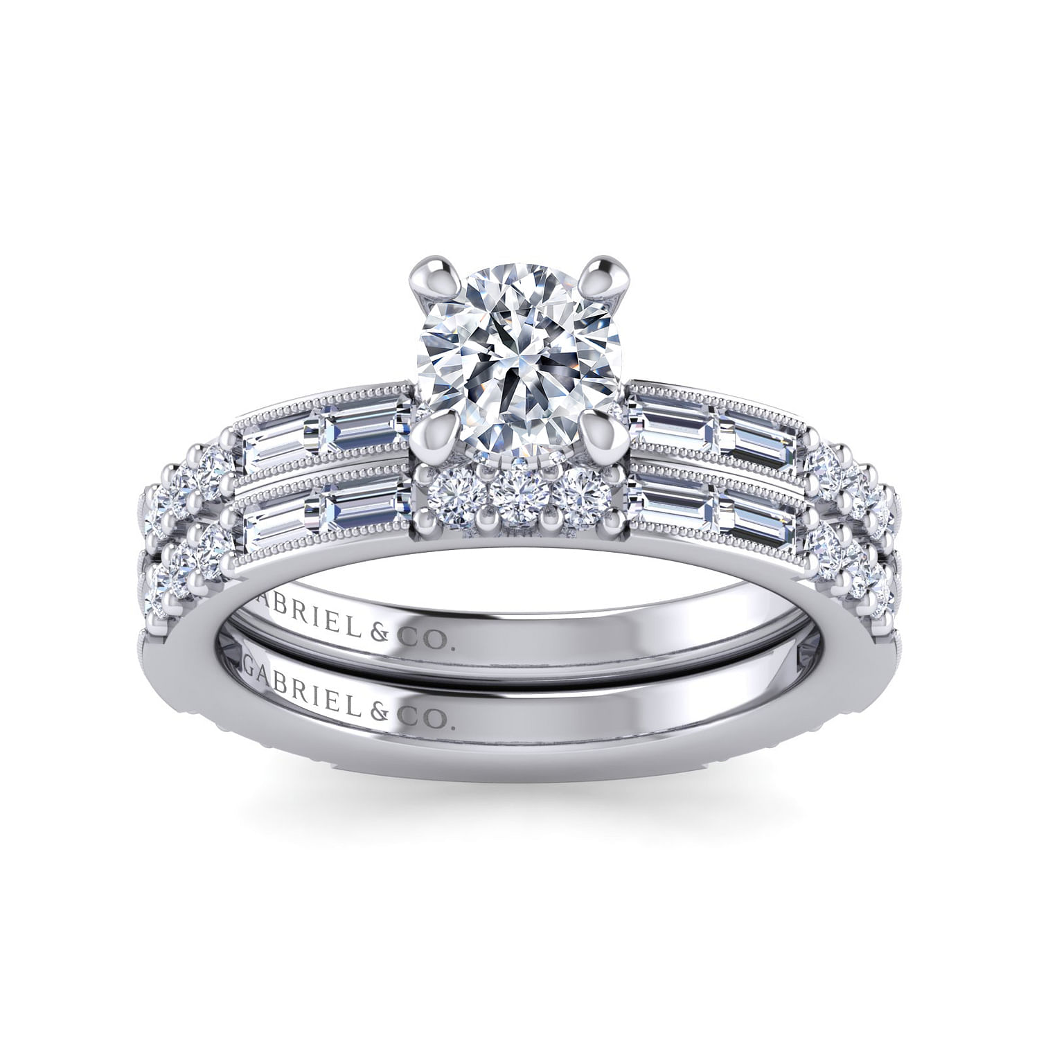 Art Deco 14K White Gold Round Diamond Engagement Ring