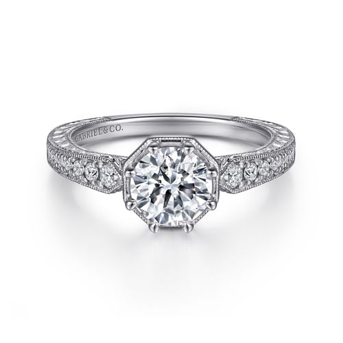 Art Deco 14K White Gold Round Diamond Engagement Ring
