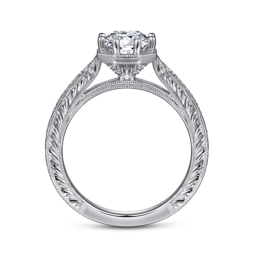 Art Deco 14K White Gold Round Diamond Engagement Ring