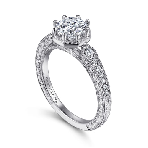 Art Deco 14K White Gold Round Diamond Engagement Ring
