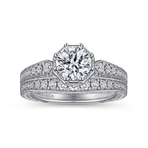Art Deco 14K White Gold Round Diamond Engagement Ring
