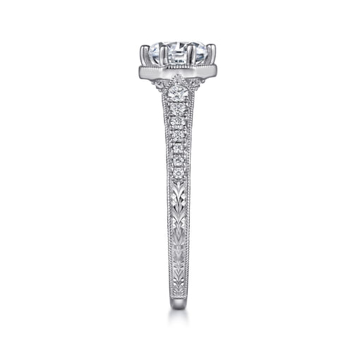 Art Deco 14K White Gold Round Diamond Engagement Ring