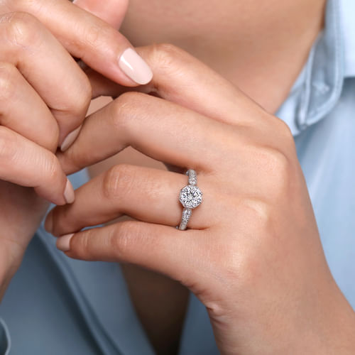 Art Deco 14K White Gold Round Diamond Engagement Ring