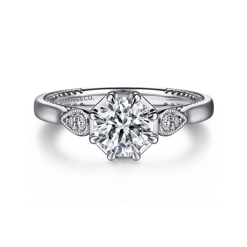 Art Deco 14K White Gold Round Diamond Engagement Ring