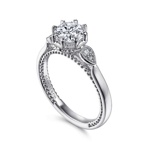 Art Deco 14K White Gold Round Diamond Engagement Ring