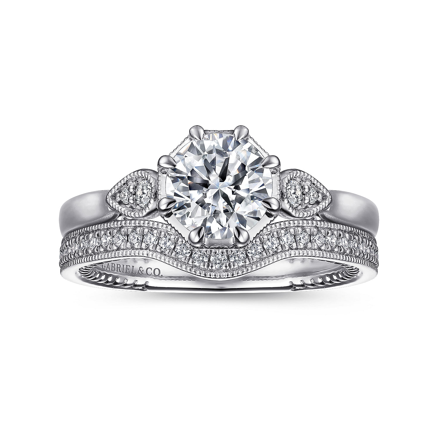 Art Deco 14K White Gold Round Diamond Engagement Ring
