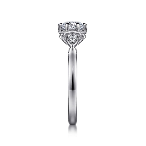 Art Deco 14K White Gold Round Diamond Engagement Ring