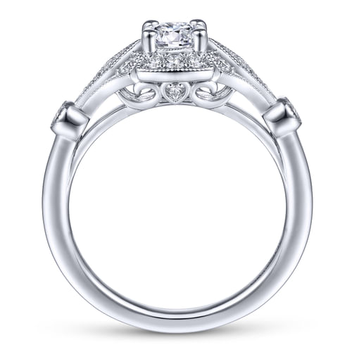Art Deco 14K White Gold Round Halo Complete Diamond Engagement Ring
