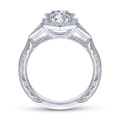 Art Deco 14K White Gold Round Halo Diamond Engagement Ring