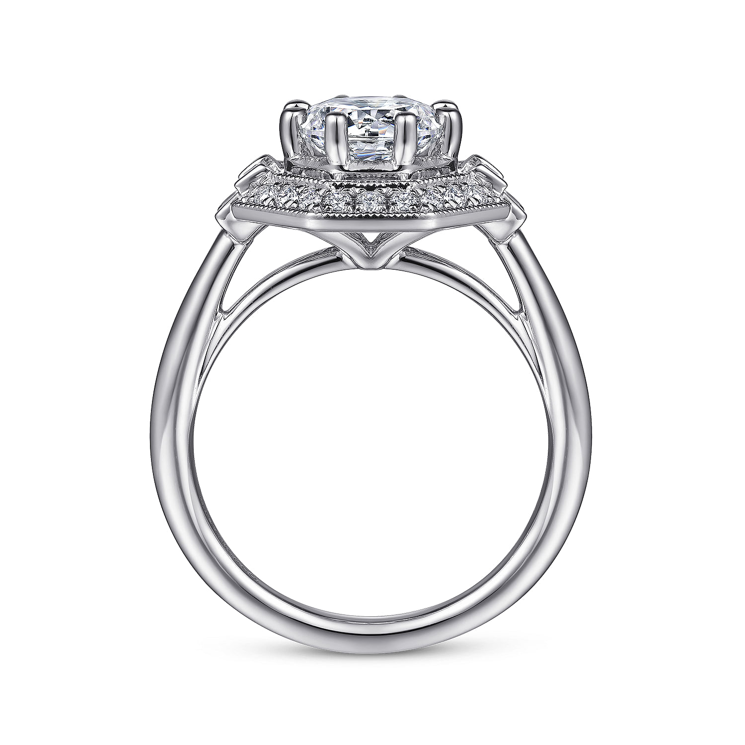 Art Deco 14K White Gold Round Halo Diamond Engagement Ring