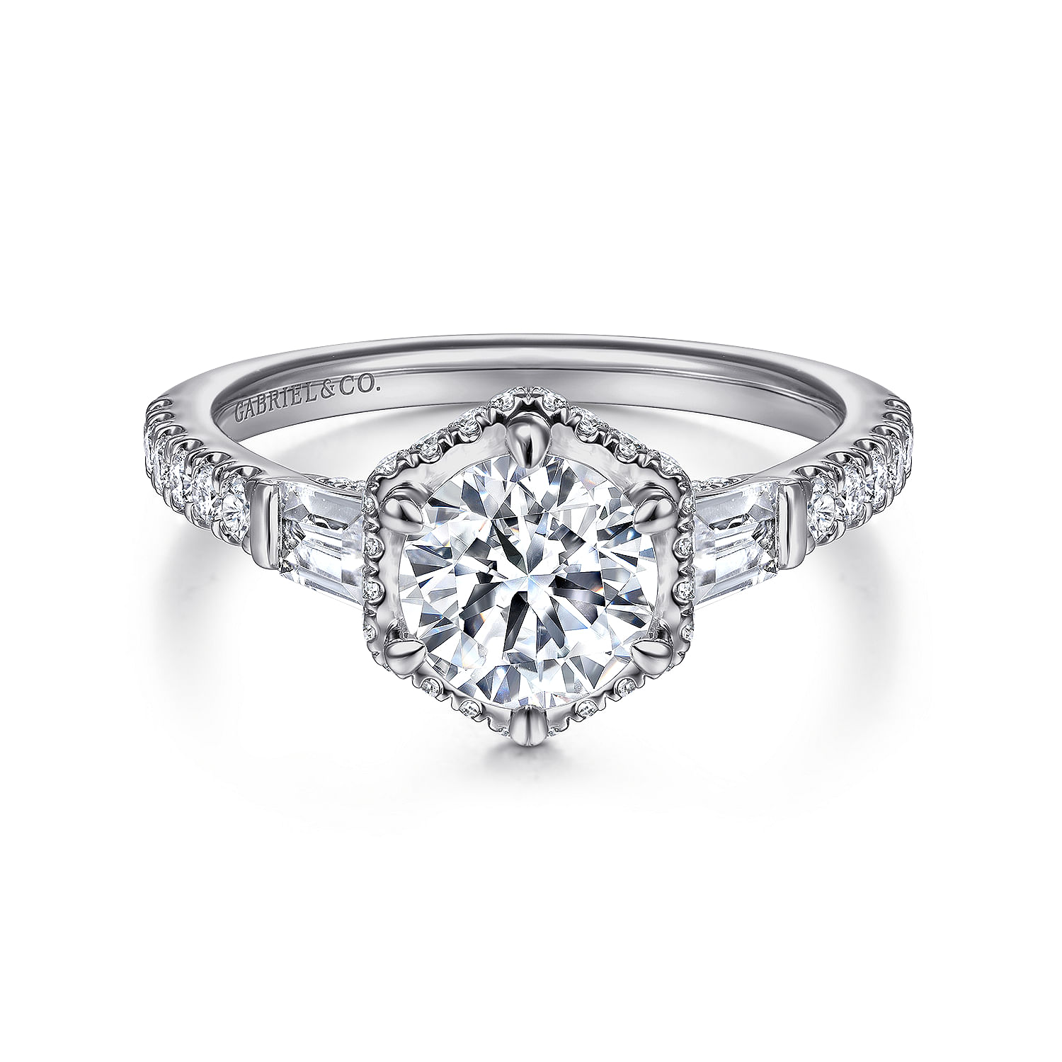 Gabriel - Art Deco 14K White Gold Round Three Stone Diamond Channel Set Engagement Ring