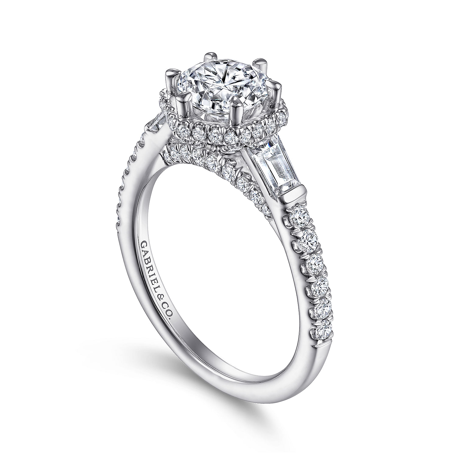 Art Deco 14K White Gold Round Three Stone Diamond Channel Set Engagement Ring