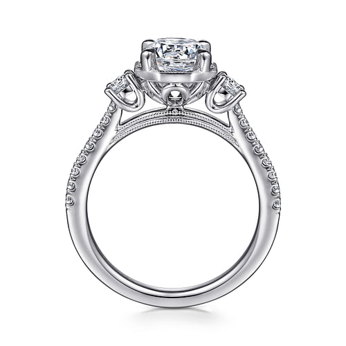 Art Deco 14K White Gold Round Three Stone Diamond Engagement Ring