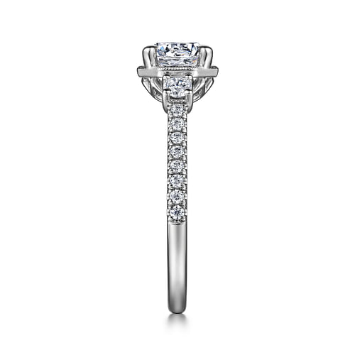 Art Deco 14K White Gold Round Three Stone Diamond Engagement Ring