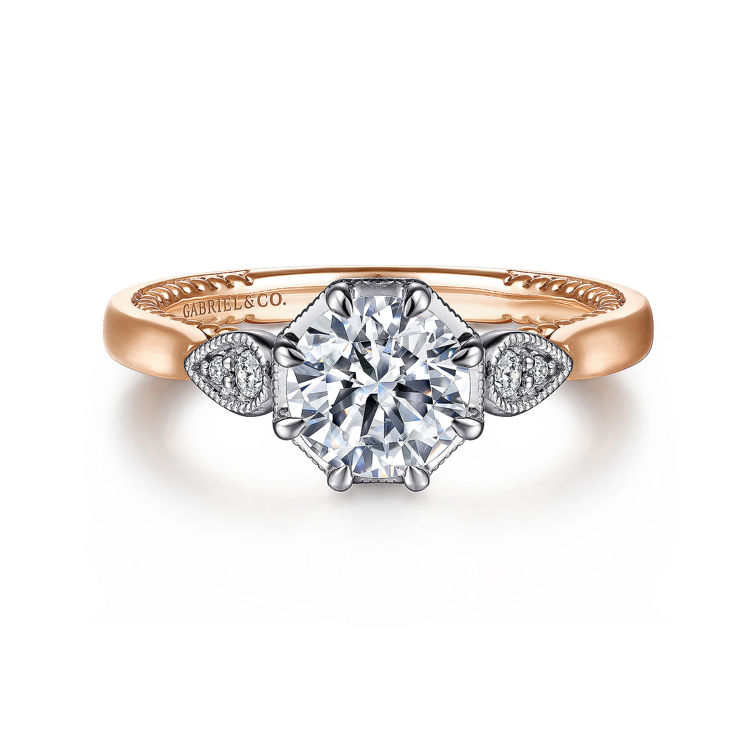 Art Deco 14K White-Rose Gold Round Diamond Channel Set Engagement Ring