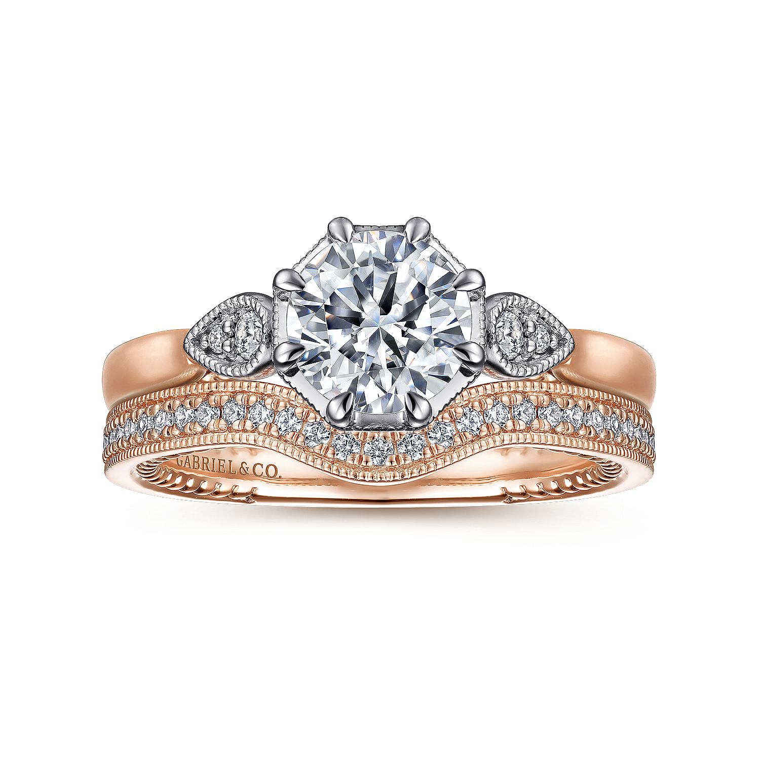 Art Deco 14K White-Rose Gold Round Diamond Channel Set Engagement Ring