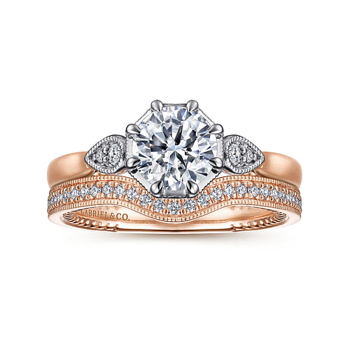 Art Deco 14K White-Rose Gold Round Diamond Channel Set Engagement Ring