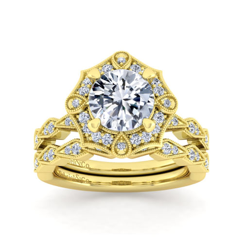 Art Deco 14K Yellow Gold Diamond Matching Wedding Band