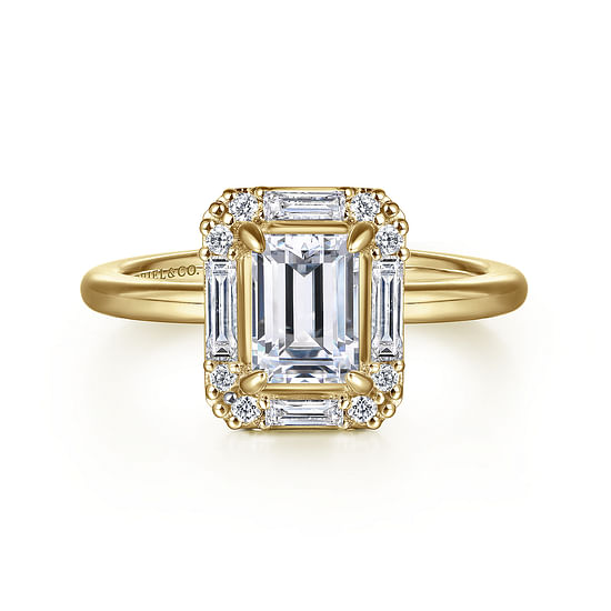 Gabriel - Art Deco 14K Yellow Gold Halo Emerald Cut Diamond Engagement Ring