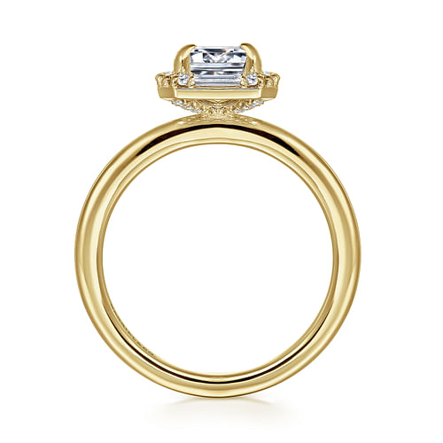 Art Deco 14K Yellow Gold Halo Emerald Cut Diamond Engagement Ring