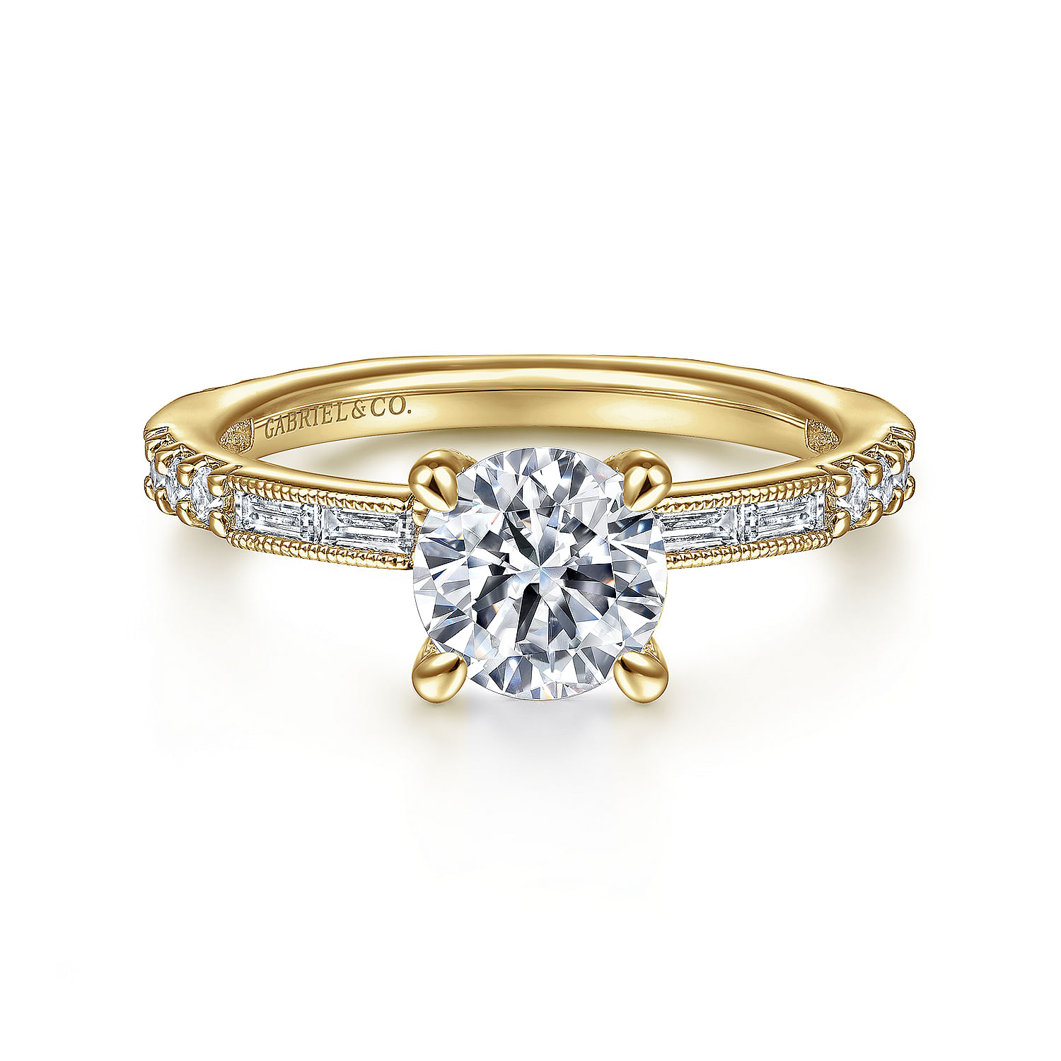 Gabriel - Art Deco 14K Yellow Gold Round Diamond Engagement Ring