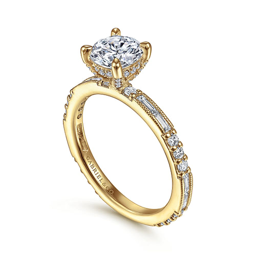 Art Deco 14K Yellow Gold Round Diamond Engagement Ring