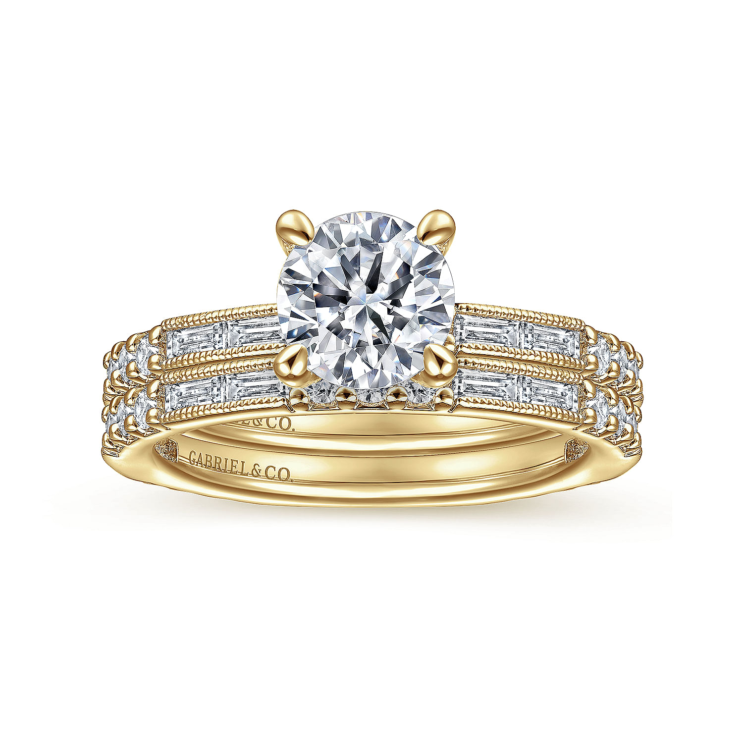 Art Deco 14K Yellow Gold Round Diamond Engagement Ring