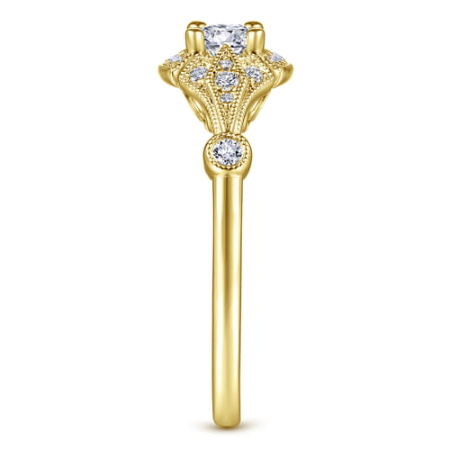 Art Deco 14K Yellow Gold Round Halo Complete Diamond Engagement Ring