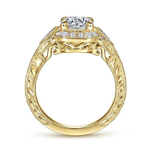 Art Deco 14K Yellow Gold Round Halo Diamond Engagement Ring