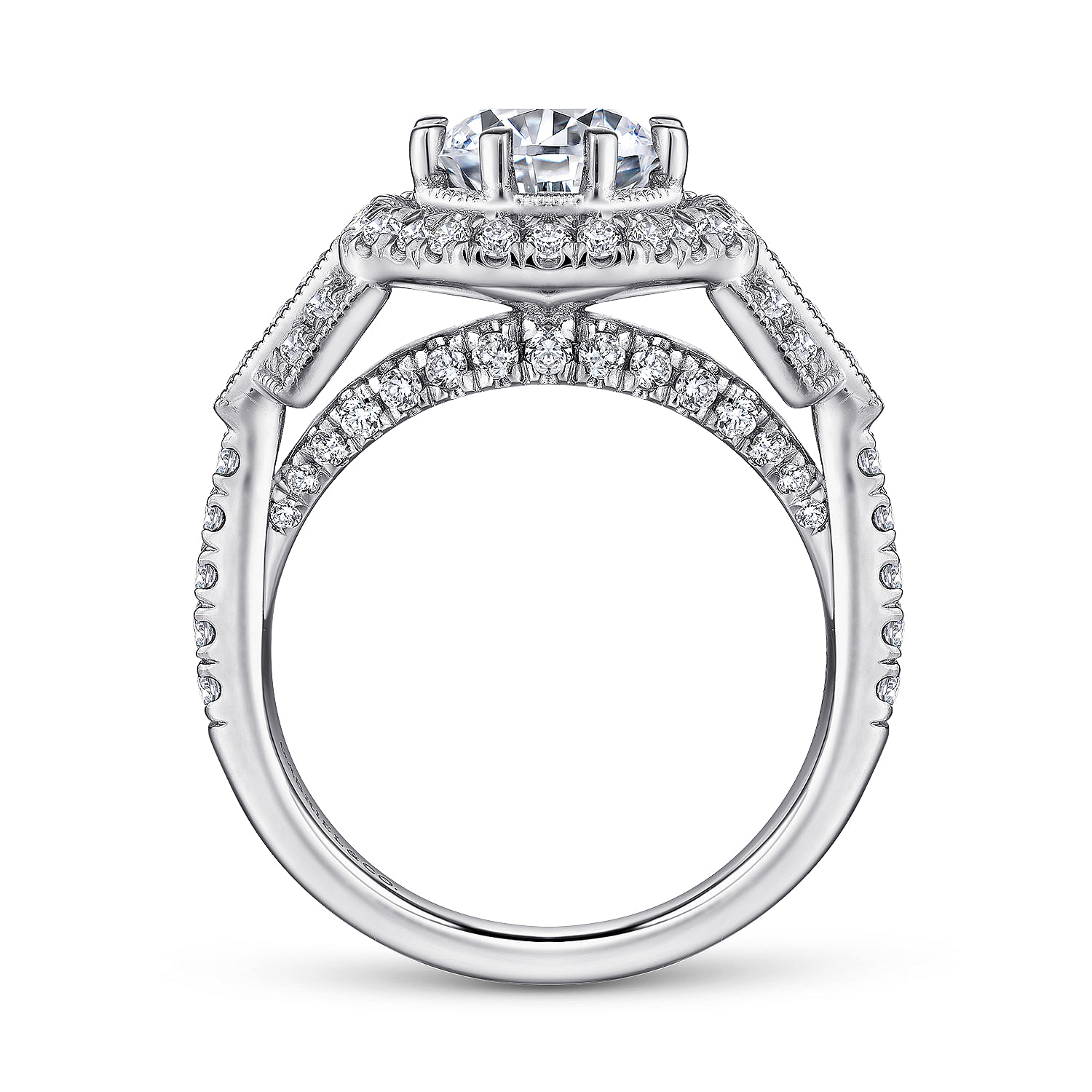 Art Deco 18K White Gold Octagonal Halo Diamond Engagement Ring