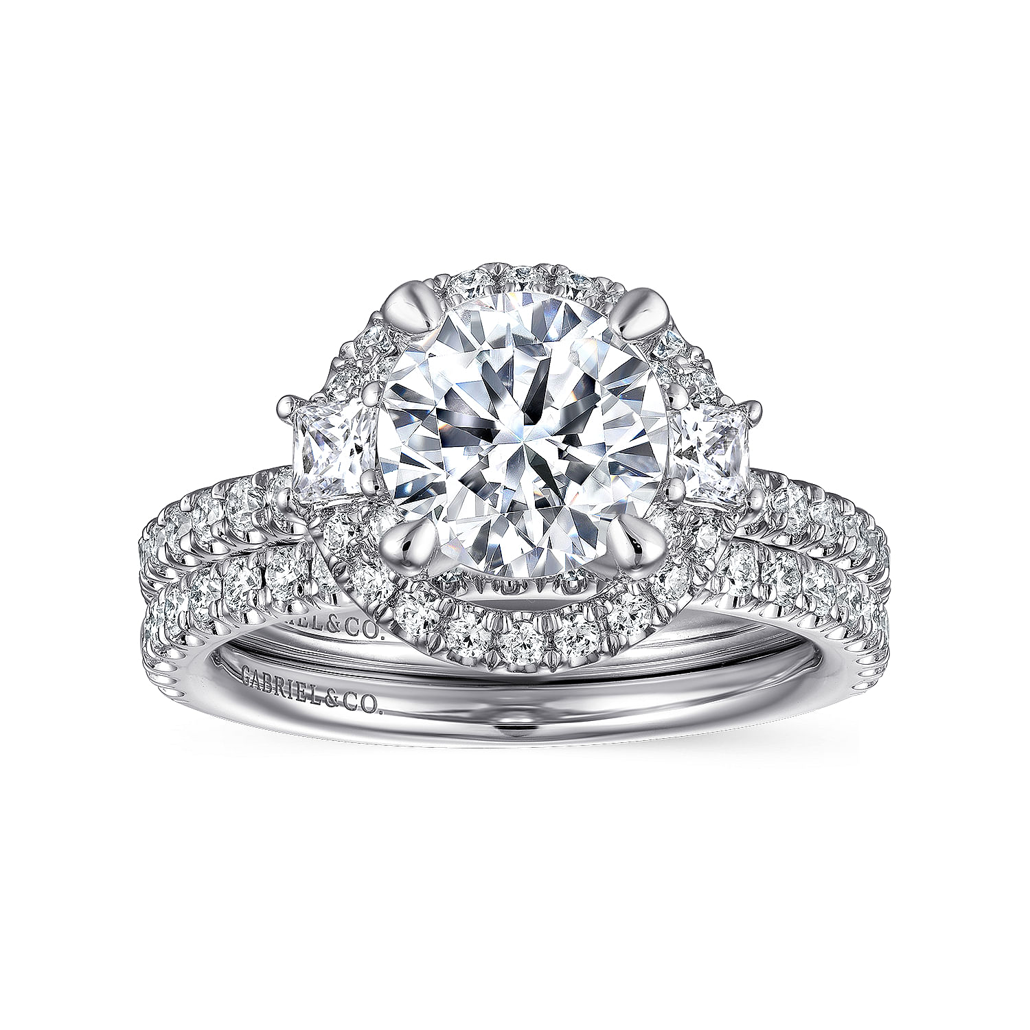 Art Deco 18K White Gold Round Halo Diamond Engagement Ring