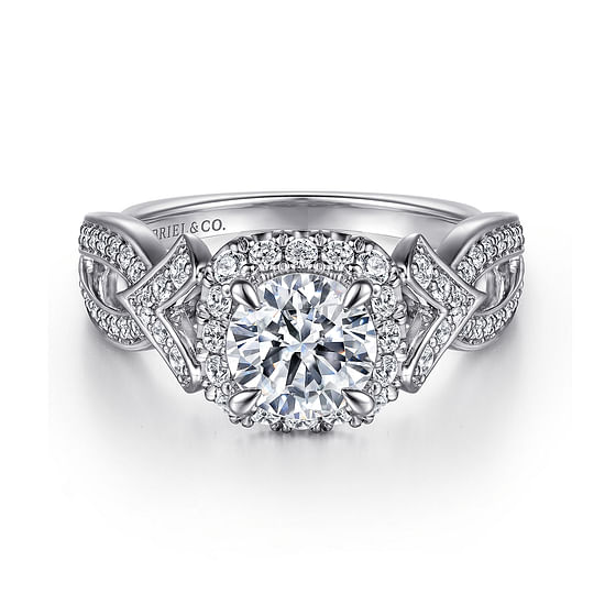 Gabriel - Art Deco Inspired 14K White Gold Halo Diamond Engagement Ring