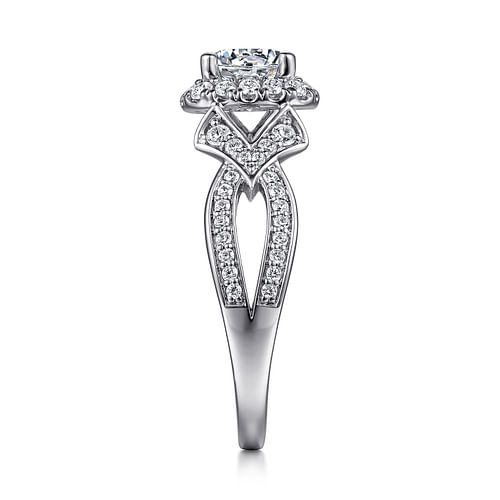 Art Deco Inspired 14K White Gold Halo Diamond Engagement Ring