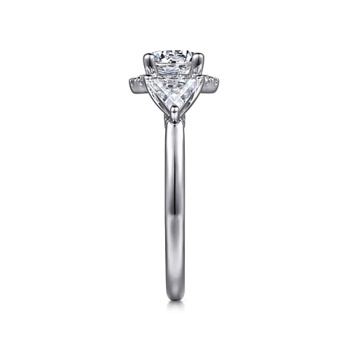 Art Deco Inspired 14K White Gold Round Three Stone Halo Diamond Engagement Ring