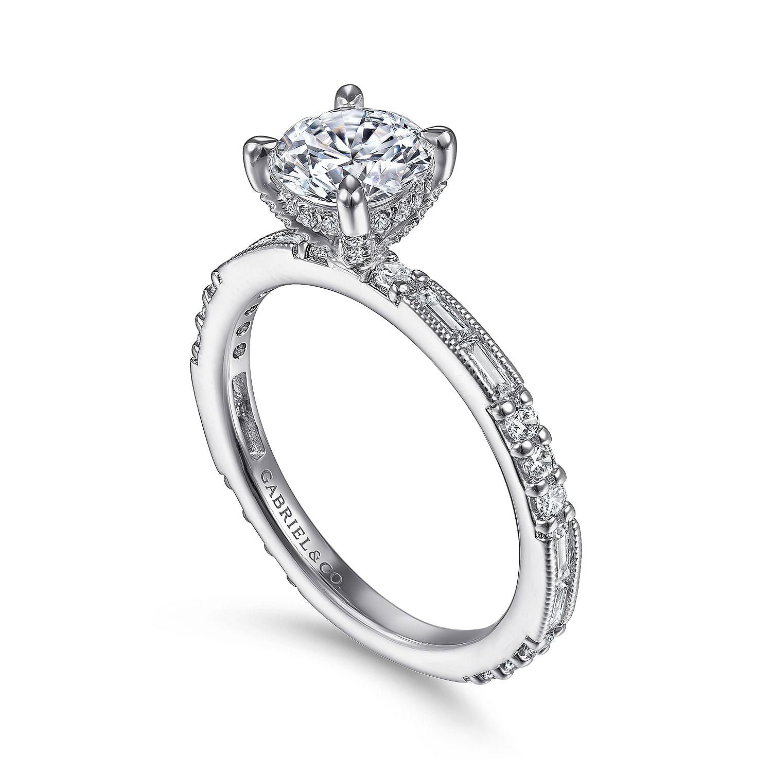 Art Deco Platinum Round Diamond Channel Set Engagement Ring