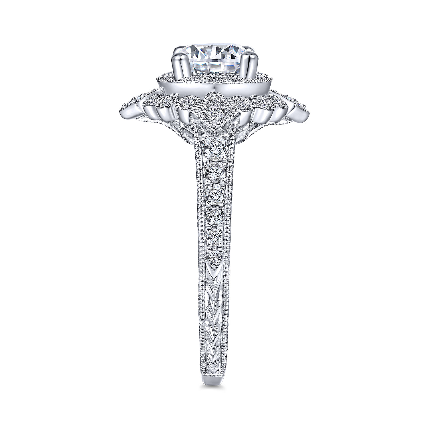 Art Deco Platinum Round Double Halo Diamond Engagement Ring