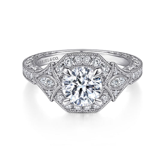 Gabriel - Art Deco Platinum Round Halo Diamond Engagement Ring