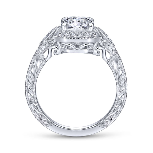 Art Deco Platinum Round Halo Diamond Engagement Ring