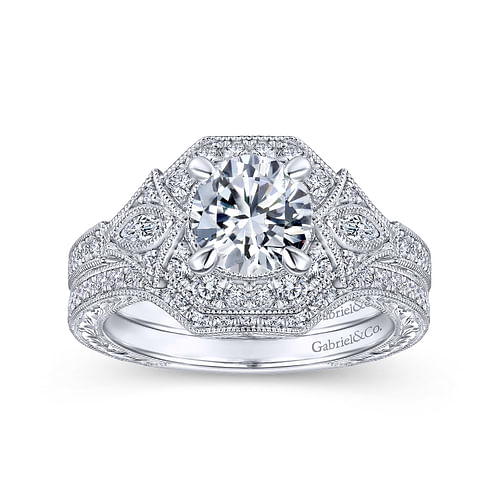 Art Deco Platinum Round Halo Diamond Engagement Ring