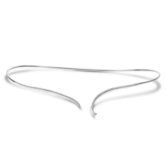 Asymmetrical 14K White Gold Open Diamond Collar Necklace angle 3