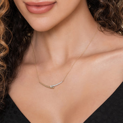 Bar Necklace 14K White and Yellow Gold Diamond 0.18ct Bujukan