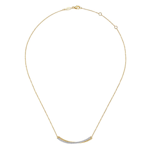Bar Necklace Curved 14K White and Yellow Gold Diamond 0.3ct Bujukan