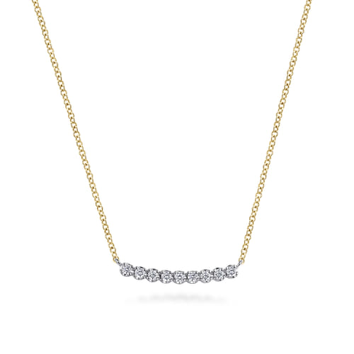 Bar Necklace Straight 14K White and Yellow Gold White Sapphire