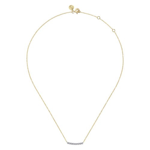 Bar Necklace Straight 14K White and Yellow Gold White Sapphire